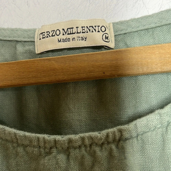 TEREZO Millennio 100% Italian Linen Mixed Media Perforated Eyelet Boho Blouse - Picture 8 of 10